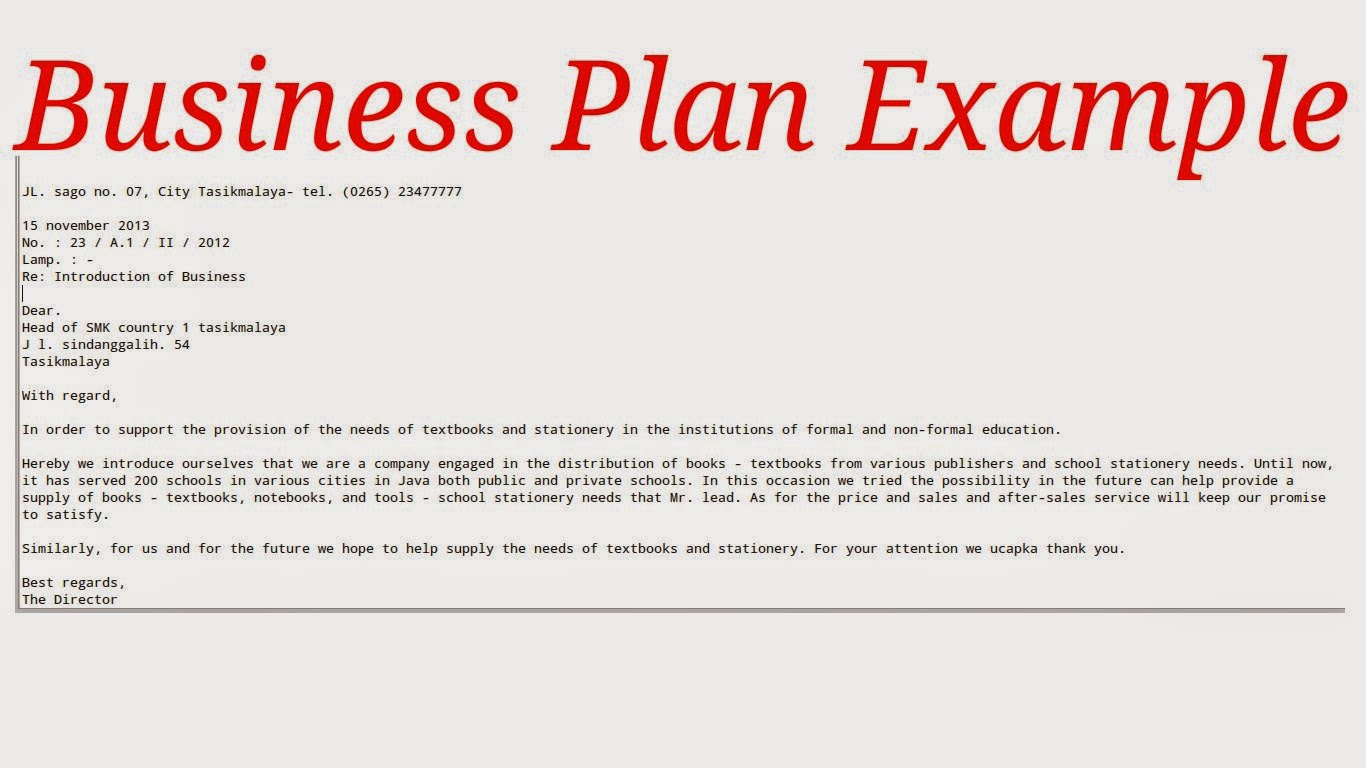 Small business business plan example